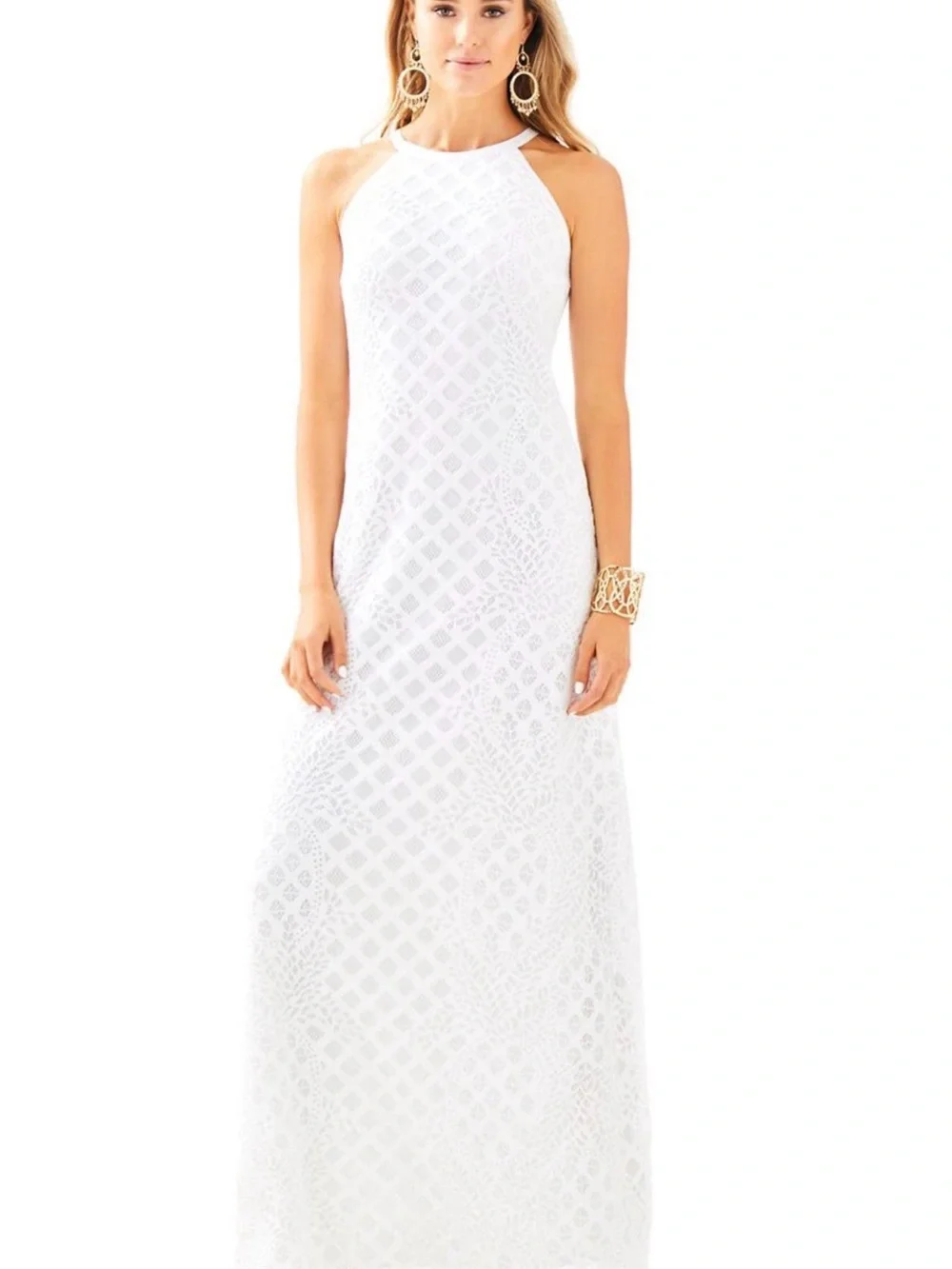 lilly pulitzer lace overlay dress Lilly Pulitzer White Lace Halter Maxi Dress